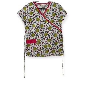 B Scrubs Frog and Heart Print Blouse with Pink Trim
